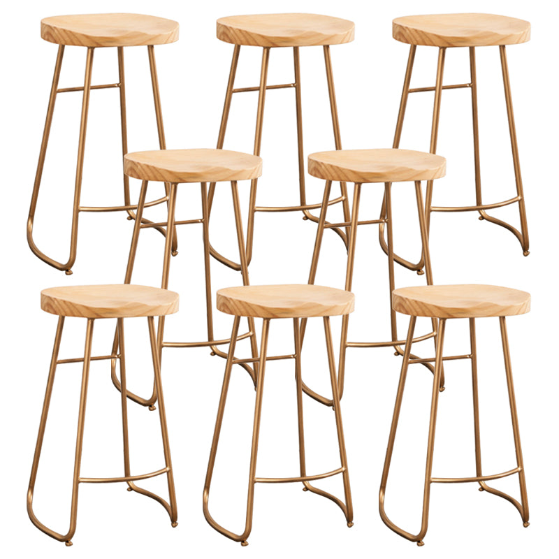 Modern Armless Counter Stool Iron Cafe Bar Stool with Wooden Seat and Pedal Gold 8 Piece Set Clearhalo 'Bar Furniture' 'Bar Stools' 'bar_stools' 'furn' 'furn_bar_stools' 'Furniture' 'furniture_bar_stools' 'Kitchen & Dining Furniture' 5018263
