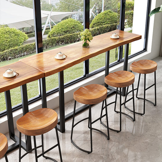 Modern Armless Counter Stool Iron Cafe Bar Stool with Wooden Seat and Pedal Clearhalo 'Bar Furniture' 'Bar Stools' 'bar_stools' 'furn' 'furn_bar_stools' 'Furniture' 'furniture_bar_stools' 'Kitchen & Dining Furniture' 5018265