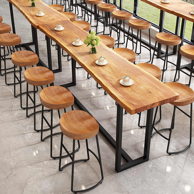 Modern Armless Counter Stool Iron Cafe Bar Stool with Wooden Seat and Pedal Clearhalo 'Bar Furniture' 'Bar Stools' 'bar_stools' 'furn' 'furn_bar_stools' 'Furniture' 'furniture_bar_stools' 'Kitchen & Dining Furniture' 5018269