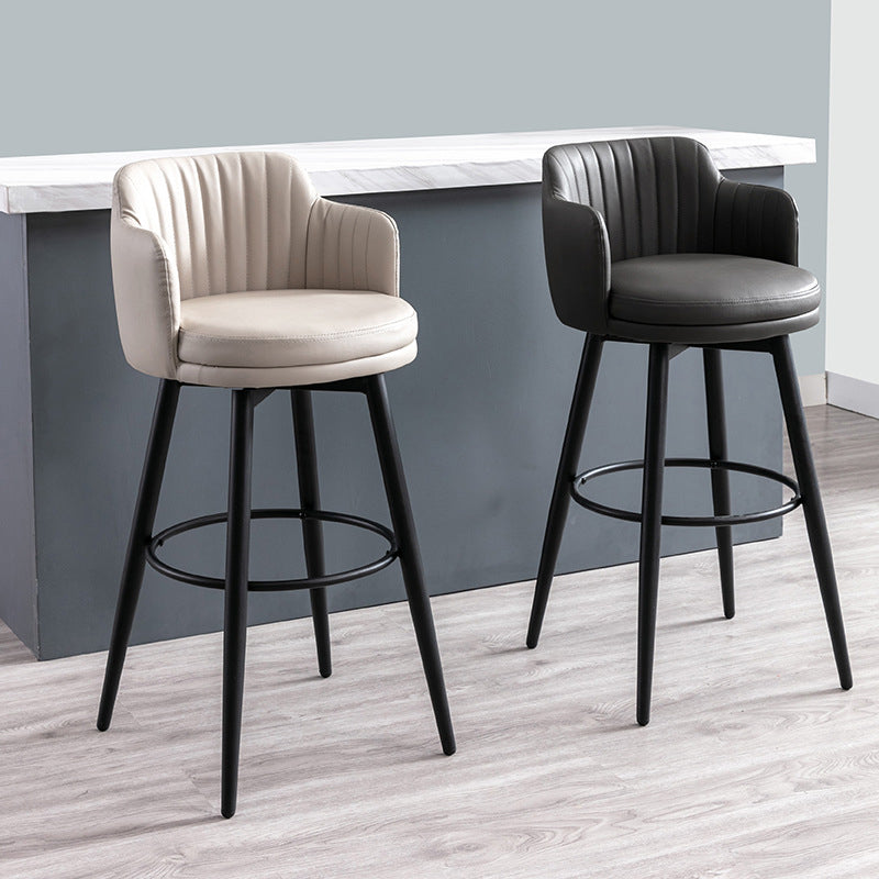 Modern Reception Armed Swivel Stool Matte Finish Leather Barstool Clearhalo 'Bar Furniture' 'Bar Stools' 'bar_stools' 'furn' 'furn_bar_stools' 'Furniture' 'furniture_bar_stools' 'Kitchen & Dining Furniture' 5018487