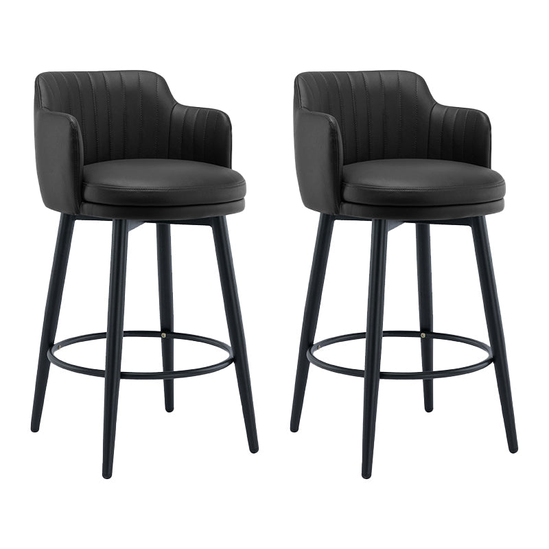 Modern Reception Armed Swivel Stool Matte Finish Leather Barstool Black 2 Piece Set Counter Stool(26"H) Clearhalo 'Bar Furniture' 'Bar Stools' 'bar_stools' 'furn' 'furn_bar_stools' 'Furniture' 'furniture_bar_stools' 'Kitchen & Dining Furniture' 5018533