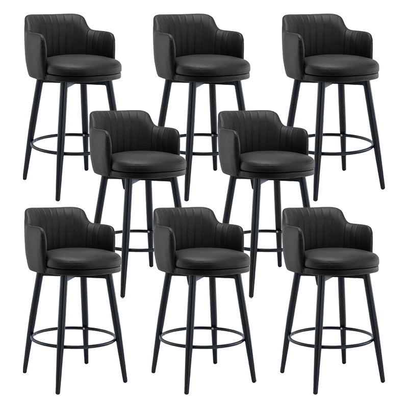 Modern Reception Armed Swivel Stool Matte Finish Leather Barstool Black 8 Piece Set Counter Stool(26"H) Clearhalo 'Bar Furniture' 'Bar Stools' 'bar_stools' 'furn' 'furn_bar_stools' 'Furniture' 'furniture_bar_stools' 'Kitchen & Dining Furniture' 5018536