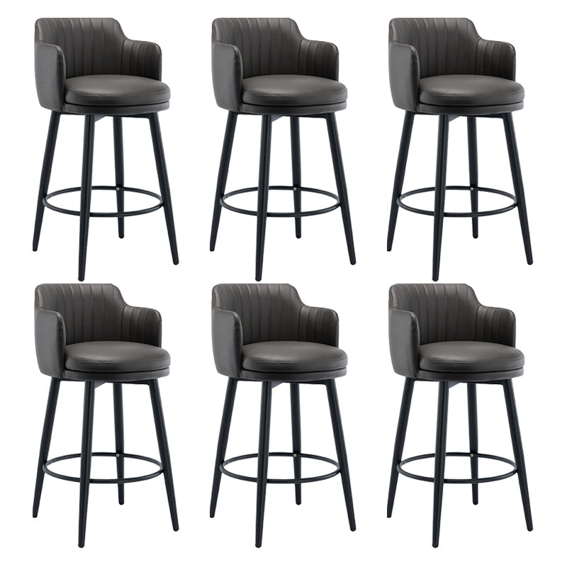 Modern Reception Armed Swivel Stool Matte Finish Leather Barstool Grey 6 Piece Set Counter Stool(26"H) Clearhalo 'Bar Furniture' 'Bar Stools' 'bar_stools' 'furn' 'furn_bar_stools' 'Furniture' 'furniture_bar_stools' 'Kitchen & Dining Furniture' 5018539