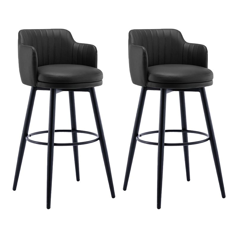 Modern Reception Armed Swivel Stool Matte Finish Leather Barstool Black 2 Piece Set Bar Stool(30"H) Clearhalo 'Bar Furniture' 'Bar Stools' 'bar_stools' 'furn' 'furn_bar_stools' 'Furniture' 'furniture_bar_stools' 'Kitchen & Dining Furniture' 5018541