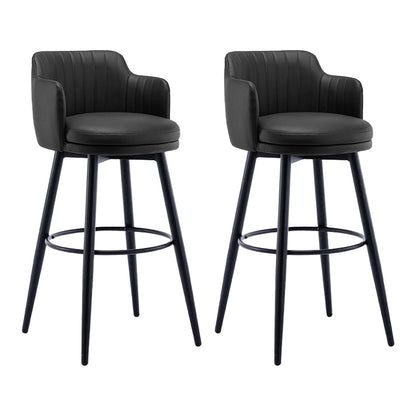 Modern Reception Armed Swivel Stool Matte Finish Leather Barstool Black 2 Piece Set Bar Stool(30"H) Clearhalo 'Bar Furniture' 'Bar Stools' 'bar_stools' 'furn' 'furn_bar_stools' 'Furniture' 'furniture_bar_stools' 'Kitchen & Dining Furniture' 5018541