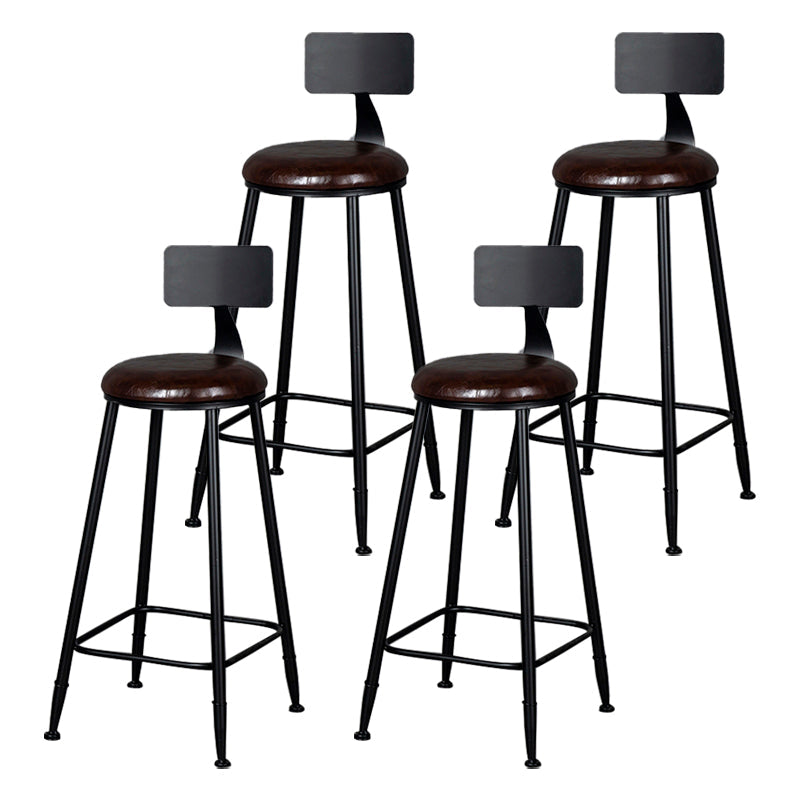 Modern Armless Backrest Counter Stool Iron Kitchen Bar Stool with Cushion Brown 4 Piece Set Clearhalo 'Bar Furniture' 'Bar Stools' 'bar_stools' 'furn' 'furn_bar_stools' 'Furniture' 'furniture_bar_stools' 'Kitchen & Dining Furniture' 5018576