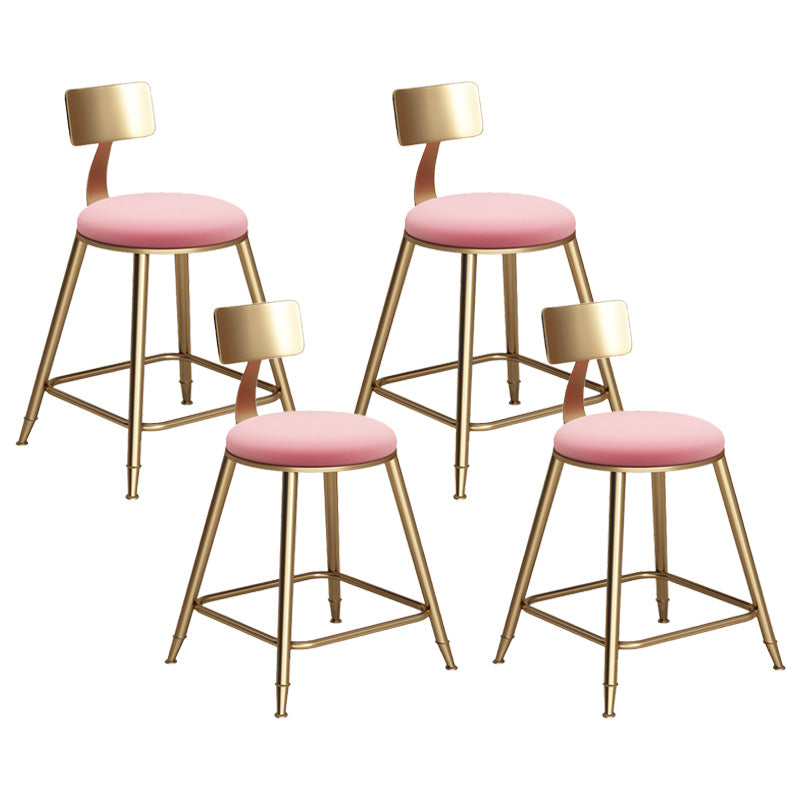 Glam Living Room Round Stool Matte Finish PU Leather Barstool Pink 4 Piece Set Short Stool(18"H) Clearhalo 'Bar Furniture' 'Bar Stools' 'bar_stools' 'furn' 'furn_bar_stools' 'Furniture' 'furniture_bar_stools' 'Kitchen & Dining Furniture' 5018647