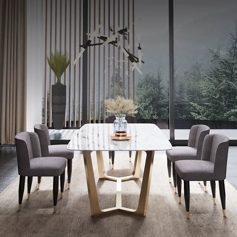 1/2/5/6 Pcs Dining Room Table and Chair Set Sintered Stone Dining Room Set 5 Pieces: Table, 4 Grey Chairs Clearhalo 'Dining Room Sets' 'Dining Tables & Seating' 'dining_room_set' 'furn' 'furn_dining_room_set' 'Furniture' 'furniture_dining_room_set' 'Kitchen & Dining Furniture' 5018685