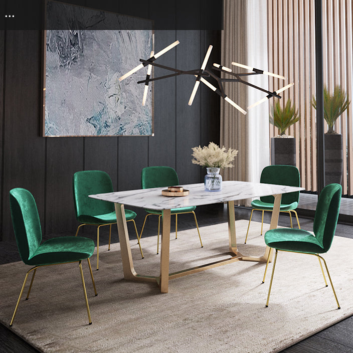 1/2/5/6 Pcs Dining Room Table and Chair Set Sintered Stone Dining Room Set 6 Pieces: Table, 5 Green Chairs Clearhalo 'Dining Room Sets' 'Dining Tables & Seating' 'dining_room_set' 'furn' 'furn_dining_room_set' 'Furniture' 'furniture_dining_room_set' 'Kitchen & Dining Furniture' 5018686