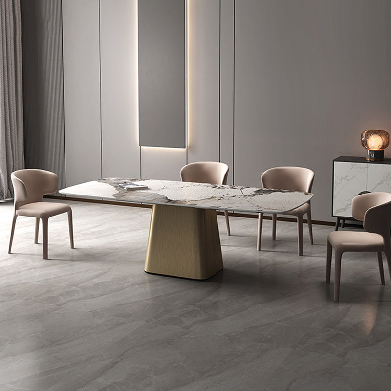 Designer Style Sintered Stone Dining Set 1/4/5/7 Pieces Dining Table with Chairs 5 Pieces: Gold Table, 4 Chairs Clearhalo 'Dining Room Sets' 'Dining Tables & Seating' 'dining_room_set' 'furn' 'furn_dining_room_set' 'Furniture' 'furniture_dining_room_set' 'Kitchen & Dining Furniture' 5018695