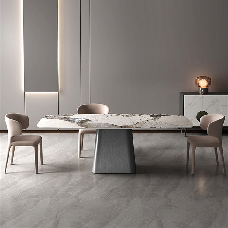 Designer Style Sintered Stone Dining Set 1/4/5/7 Pieces Dining Table with Chairs 4 Pieces: Grey Table, 3 Chairs Clearhalo 'Dining Room Sets' 'Dining Tables & Seating' 'dining_room_set' 'furn' 'furn_dining_room_set' 'Furniture' 'furniture_dining_room_set' 'Kitchen & Dining Furniture' 5018698
