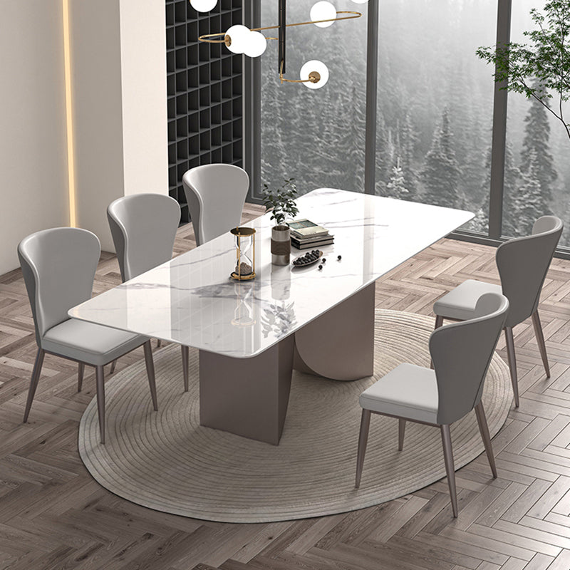 Nordic Glam Rectangle Sintered Stone Dining Table Set 1/2/4/6/7 Pieces Dining Set Clearhalo 'Dining Room Sets' 'Dining Tables & Seating' 'dining_room_set' 'furn' 'furn_dining_room_set' 'Furniture' 'furniture_dining_room_set' 'Kitchen & Dining Furniture' 5018721