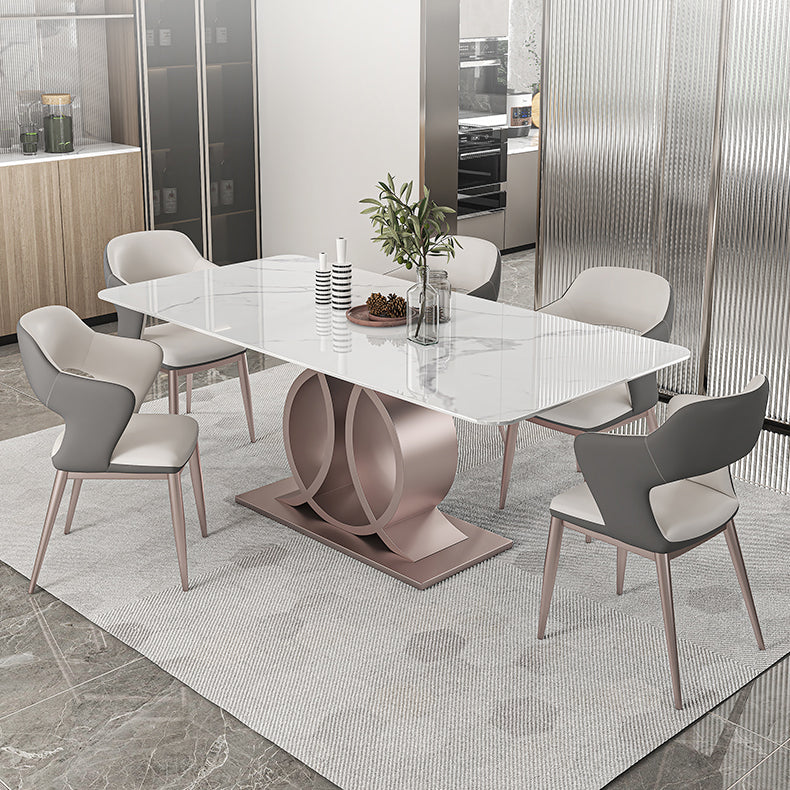 Nordic Glam Rectangle Sintered Stone Dining Table Set 1/4/5/6/7 Pieces Set 6 Pieces: Table, 5 Chairs Clearhalo 'Dining Room Sets' 'Dining Tables & Seating' 'dining_room_set' 'furn' 'furn_dining_room_set' 'Furniture' 'furniture_dining_room_set' 'Kitchen & Dining Furniture' 5018746