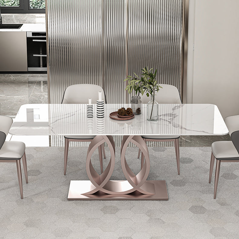 Nordic Glam Rectangle Sintered Stone Dining Table Set 1/4/5/6/7 Pieces Set Clearhalo 'Dining Room Sets' 'Dining Tables & Seating' 'dining_room_set' 'furn' 'furn_dining_room_set' 'Furniture' 'furniture_dining_room_set' 'Kitchen & Dining Furniture' 5018756