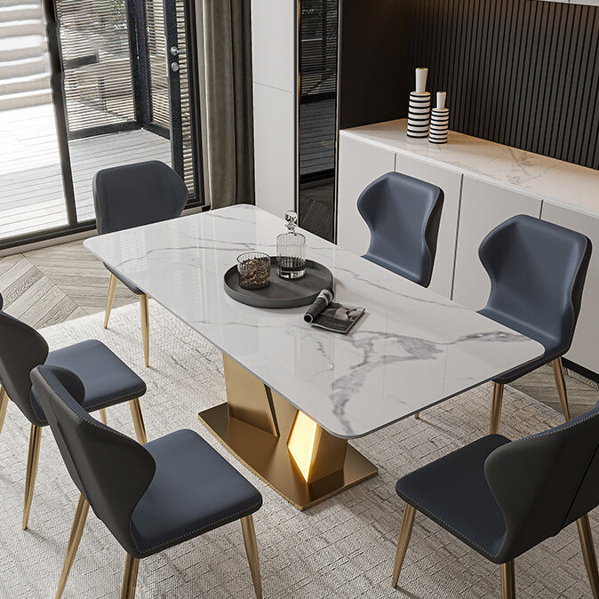 Nordic Glam Rectangle Sintered Stone Dining Table Set 1/4/5/7 Pieces Dining Set 7 Pieces: Table, 6 Chairs Clearhalo 'Dining Room Sets' 'Dining Tables & Seating' 'dining_room_set' 'furn' 'furn_dining_room_set' 'Furniture' 'furniture_dining_room_set' 'Kitchen & Dining Furniture' 5018775