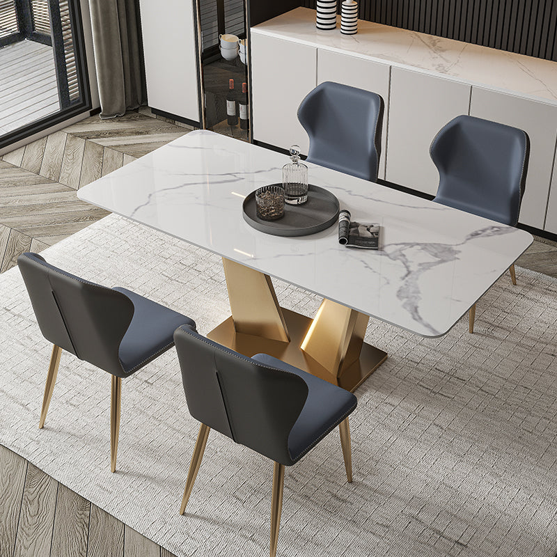 Nordic Glam Rectangle Sintered Stone Dining Table Set 1/4/5/7 Pieces Dining Set 5 Pieces: Table, 4 Chairs Clearhalo 'Dining Room Sets' 'Dining Tables & Seating' 'dining_room_set' 'furn' 'furn_dining_room_set' 'Furniture' 'furniture_dining_room_set' 'Kitchen & Dining Furniture' 5018777