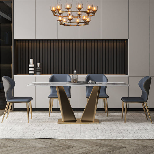 Nordic Glam Rectangle Sintered Stone Dining Table Set 1/4/5/7 Pieces Dining Set Clearhalo 'Dining Room Sets' 'Dining Tables & Seating' 'dining_room_set' 'furn' 'furn_dining_room_set' 'Furniture' 'furniture_dining_room_set' 'Kitchen & Dining Furniture' 5018778