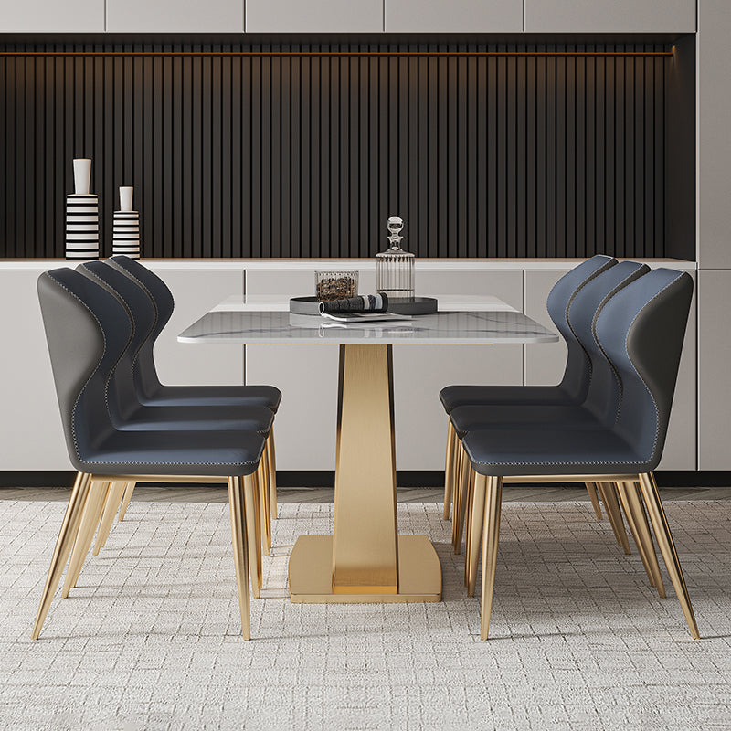 Nordic Glam Rectangle Sintered Stone Dining Table Set 1/4/5/7 Pieces Dining Set Clearhalo 'Dining Room Sets' 'Dining Tables & Seating' 'dining_room_set' 'furn' 'furn_dining_room_set' 'Furniture' 'furniture_dining_room_set' 'Kitchen & Dining Furniture' 5018779