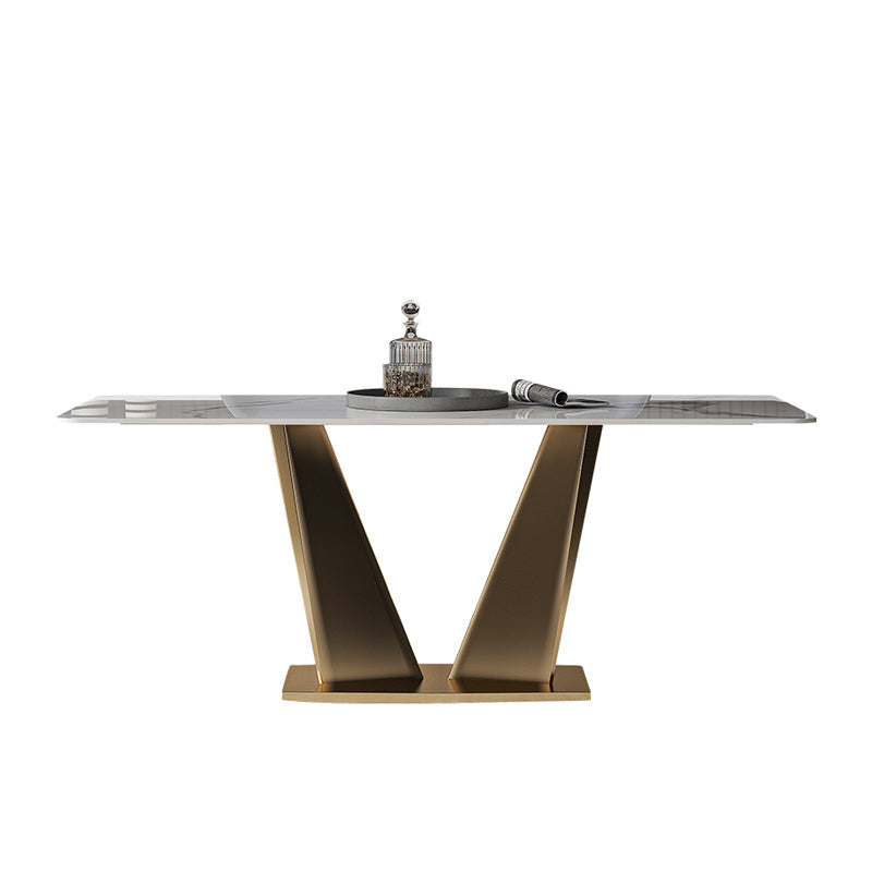 Nordic Glam Rectangle Sintered Stone Dining Table Set 1/4/5/7 Pieces Dining Set White 51.2"L x 27.6"W Clearhalo 'Dining Room Sets' 'Dining Tables & Seating' 'dining_room_set' 'furn' 'furn_dining_room_set' 'Furniture' 'furniture_dining_room_set' 'Kitchen & Dining Furniture' 5018780