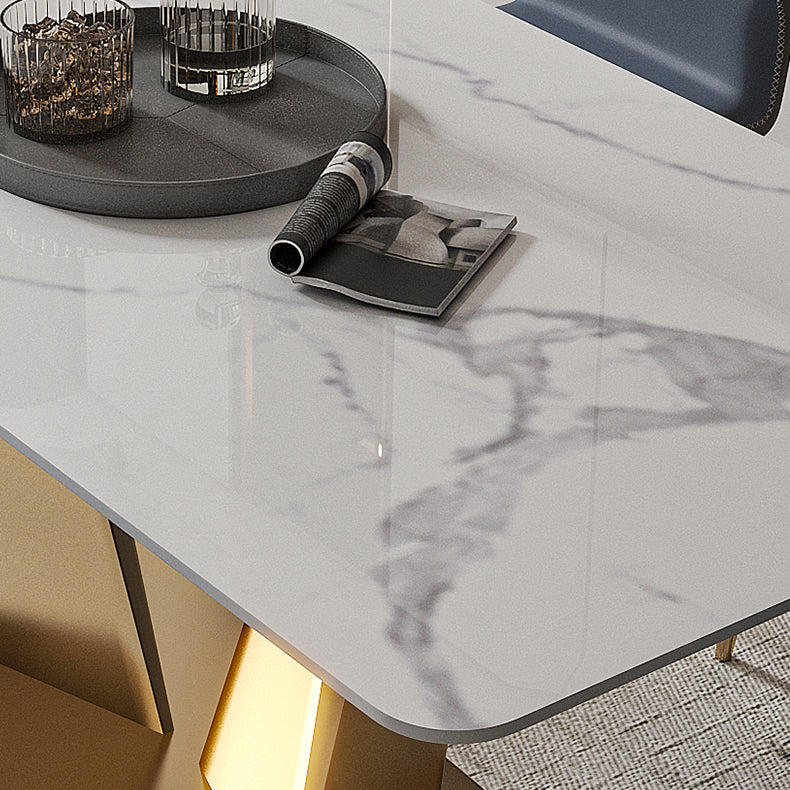 Nordic Glam Rectangle Sintered Stone Dining Table Set 1/4/5/7 Pieces Dining Set Clearhalo 'Dining Room Sets' 'Dining Tables & Seating' 'dining_room_set' 'furn' 'furn_dining_room_set' 'Furniture' 'furniture_dining_room_set' 'Kitchen & Dining Furniture' 5018781