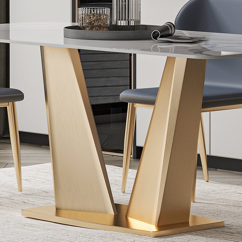 Nordic Glam Rectangle Sintered Stone Dining Table Set 1/4/5/7 Pieces Dining Set Clearhalo 'Dining Room Sets' 'Dining Tables & Seating' 'dining_room_set' 'furn' 'furn_dining_room_set' 'Furniture' 'furniture_dining_room_set' 'Kitchen & Dining Furniture' 5018784