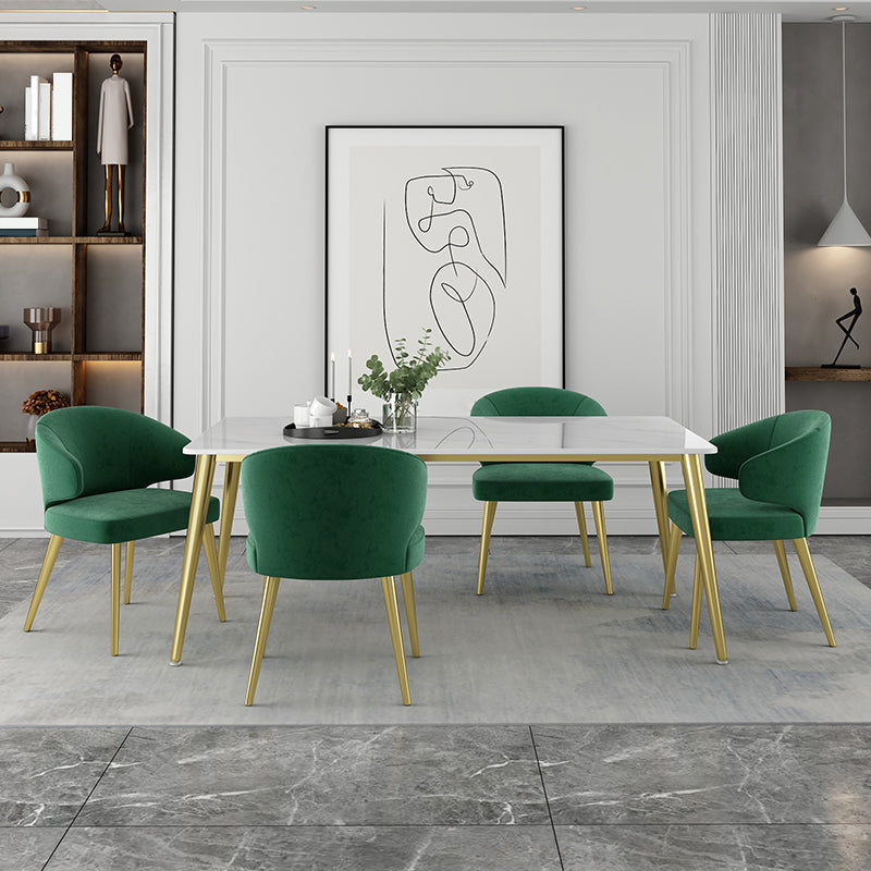 Glam White Sintered Stone Dining Table Set 1/2/5/7 Pieces Dining Set for Home Use 5 Pieces: Table, 4 Chairs Clearhalo 'Dining Room Sets' 'Dining Tables & Seating' 'dining_room_set' 'furn' 'furn_dining_room_set' 'Furniture' 'furniture_dining_room_set' 'Kitchen & Dining Furniture' 5018791