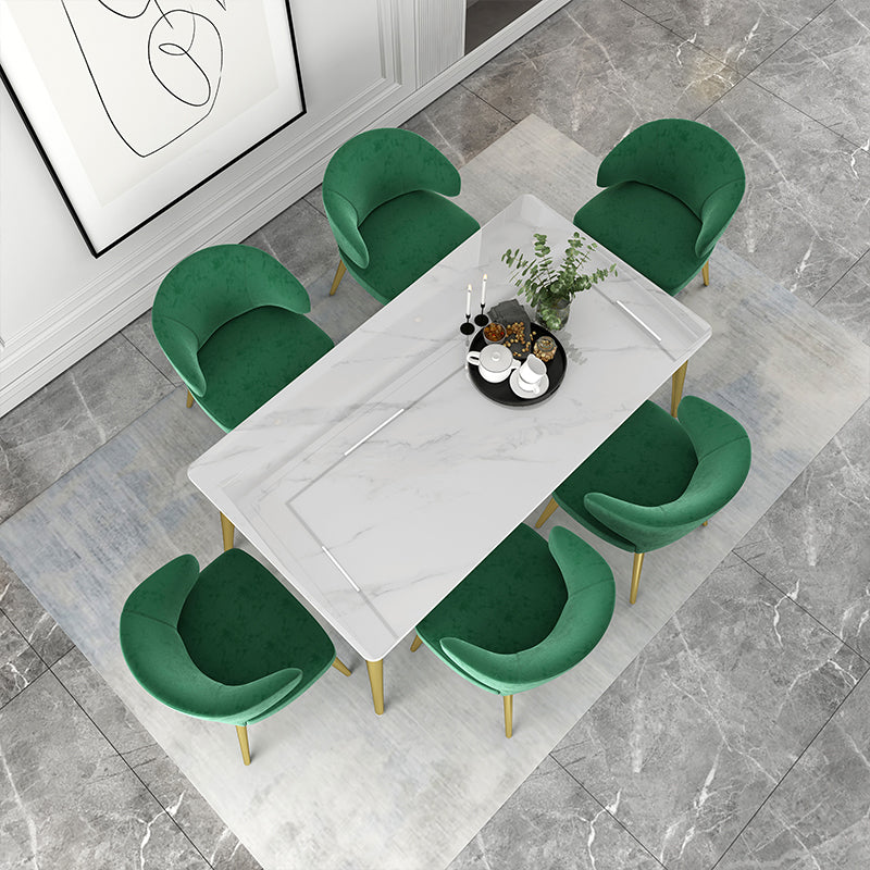 Glam White Sintered Stone Dining Table Set 1/2/5/7 Pieces Dining Set for Home Use 7 Pieces: Table, 6 Chairs Clearhalo 'Dining Room Sets' 'Dining Tables & Seating' 'dining_room_set' 'furn' 'furn_dining_room_set' 'Furniture' 'furniture_dining_room_set' 'Kitchen & Dining Furniture' 5018792