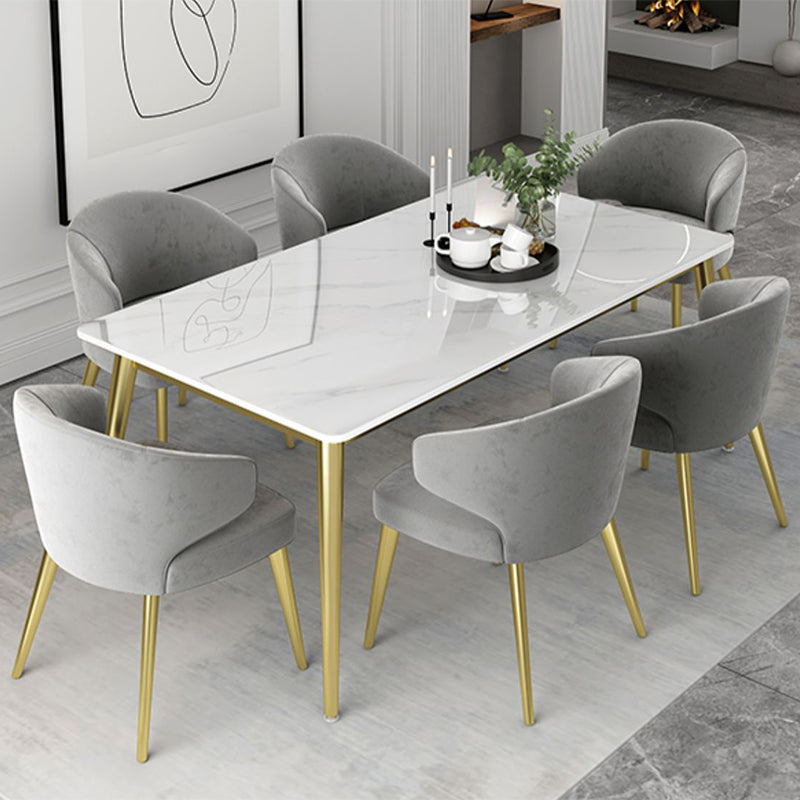 Glam White Sintered Stone Dining Table Set 1/2/5/7 Pieces Dining Set for Home Use Clearhalo 'Dining Room Sets' 'Dining Tables & Seating' 'dining_room_set' 'furn' 'furn_dining_room_set' 'Furniture' 'furniture_dining_room_set' 'Kitchen & Dining Furniture' 5018799