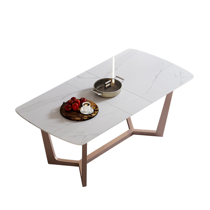 Extendable Sintered Stone Top Dining Set Rectangle 1/4/5/7 Pieces Dining Table with Chairs White 71"L x 31"W Clearhalo 'Dining Room Sets' 'Dining Tables & Seating' 'dining_room_set' 'furn' 'furn_dining_room_set' 'Furniture' 'furniture_dining_room_set' 'Kitchen & Dining Furniture' 5018828