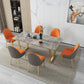 Glam Sintered Stone Dining Table Set 1/2/5/7 Pieces Dining Set for Home Use 7 Pieces: Table, 6 Orange Chairs Clearhalo 'Dining Room Sets' 'Dining Tables & Seating' 'dining_room_set' 'furn' 'furn_dining_room_set' 'Furniture' 'furniture_dining_room_set' 'Kitchen & Dining Furniture' 5018861