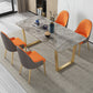 Glam Sintered Stone Dining Table Set 1/2/5/7 Pieces Dining Set for Home Use 5 Pieces: Table, 4 Orange Chairs Clearhalo 'Dining Room Sets' 'Dining Tables & Seating' 'dining_room_set' 'furn' 'furn_dining_room_set' 'Furniture' 'furniture_dining_room_set' 'Kitchen & Dining Furniture' 5018865