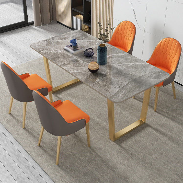 Glam Sintered Stone Dining Table Set 1/2/5/7 Pieces Dining Set for Home Use 5 Pieces: Table, 4 Orange Chairs Clearhalo 'Dining Room Sets' 'Dining Tables & Seating' 'dining_room_set' 'furn' 'furn_dining_room_set' 'Furniture' 'furniture_dining_room_set' 'Kitchen & Dining Furniture' 5018865