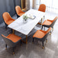 Modern Iron Dinette Set 1/2/5/7 Pieces White Rectangle Sintered Stone Top Dining Table Set 7 Pieces: Table, 6 Orange Chairs Clearhalo 'Dining Room Sets' 'Dining Tables & Seating' 'dining_room_set' 'furn' 'furn_dining_room_set' 'Furniture' 'furniture_dining_room_set' 'Kitchen & Dining Furniture' 5018892