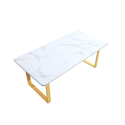 Modern Iron Dinette Set 1/2/5/7 Pieces White Rectangle Sintered Stone Top Dining Table Set White 70.9"L x 35.4"W Clearhalo 'Dining Room Sets' 'Dining Tables & Seating' 'dining_room_set' 'furn' 'furn_dining_room_set' 'Furniture' 'furniture_dining_room_set' 'Kitchen & Dining Furniture' 5018893