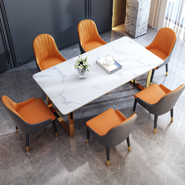 Modern Iron Dinette Set 1/2/5/7 Pieces White Rectangle Sintered Stone Top Dining Table Set Clearhalo 'Dining Room Sets' 'Dining Tables & Seating' 'dining_room_set' 'furn' 'furn_dining_room_set' 'Furniture' 'furniture_dining_room_set' 'Kitchen & Dining Furniture' 5018904