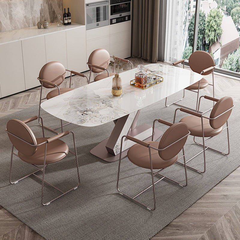 Luxury Sintered Stone Top Dining Set Rectangle 1/4/5/7 Pieces Dining Room Table Set 7 Pieces: Table, 6 Chairs Clearhalo 'Dining Room Sets' 'Dining Tables & Seating' 'dining_room_set' 'furn' 'furn_dining_room_set' 'Furniture' 'furniture_dining_room_set' 'Kitchen & Dining Furniture' 5018932