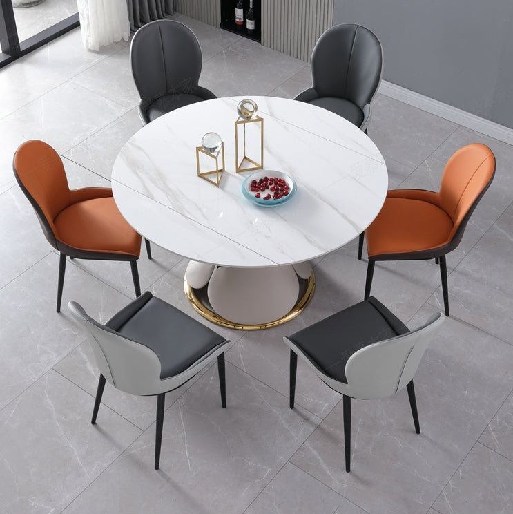 Glam Leatherwear Dinette Set 1/2/5/7 Pieces Round Scalable Sintered Stone Dining Table Set 7 Pieces: Table, 6 Chairs Clearhalo 'Dining Room Sets' 'Dining Tables & Seating' 'dining_room_set' 'furn' 'furn_dining_room_set' 'Furniture' 'furniture_dining_room_set' 'Kitchen & Dining Furniture' 5018948