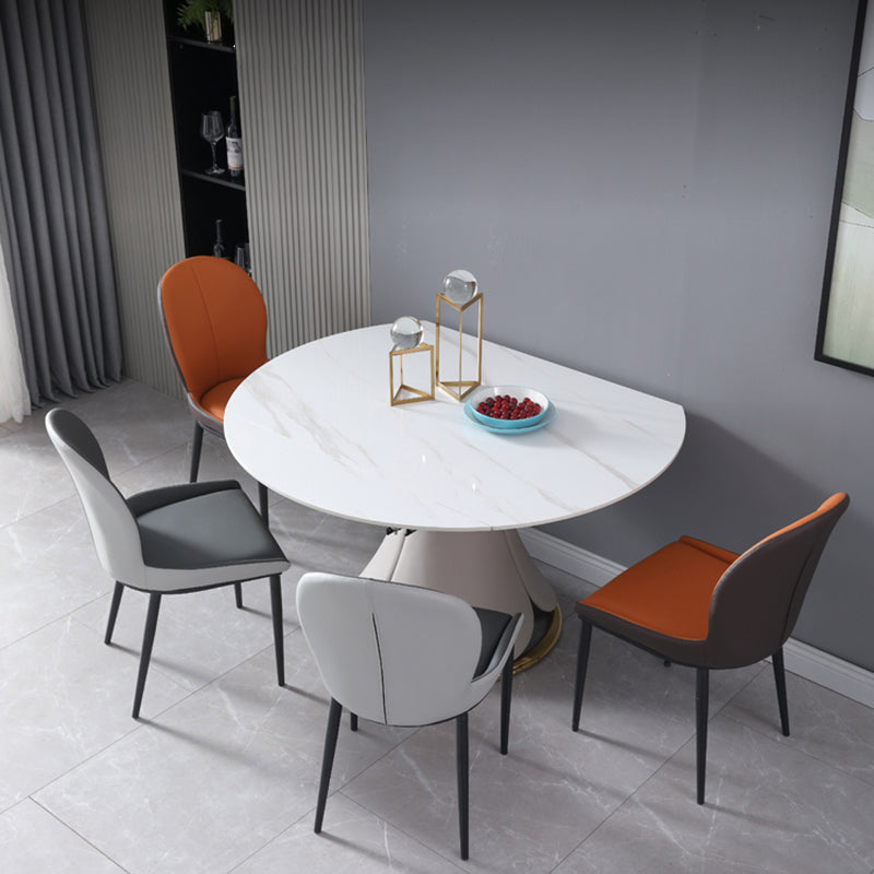 Glam Leatherwear Dinette Set 1/2/5/7 Pieces Round Scalable Sintered Stone Dining Table Set 5 Pieces: Table, 4 Chairs Clearhalo 'Dining Room Sets' 'Dining Tables & Seating' 'dining_room_set' 'furn' 'furn_dining_room_set' 'Furniture' 'furniture_dining_room_set' 'Kitchen & Dining Furniture' 5018951
