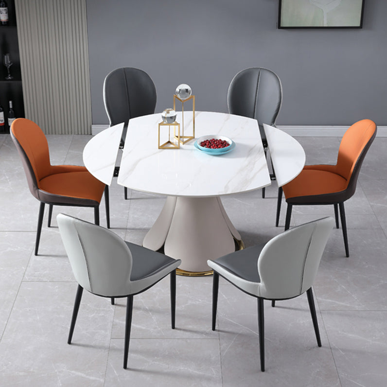 Glam Leatherwear Dinette Set 1/2/5/7 Pieces Round Scalable Sintered Stone Dining Table Set Clearhalo 'Dining Room Sets' 'Dining Tables & Seating' 'dining_room_set' 'furn' 'furn_dining_room_set' 'Furniture' 'furniture_dining_room_set' 'Kitchen & Dining Furniture' 5018952