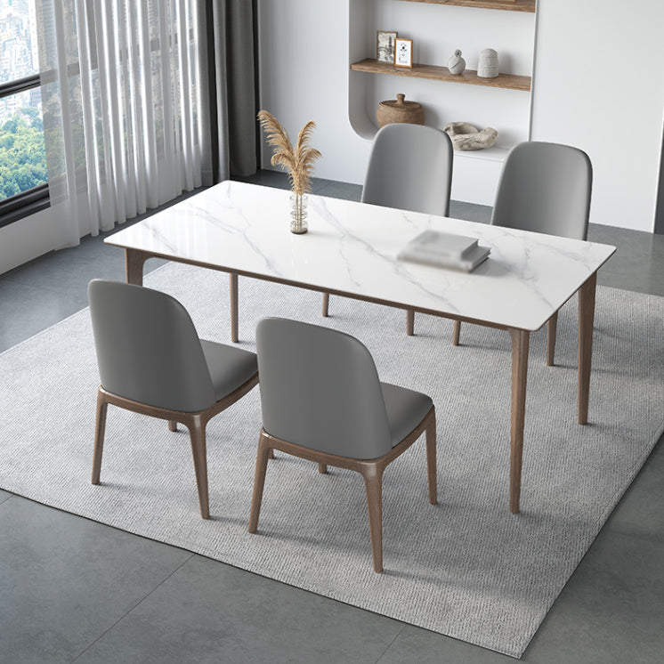 Modern Ash Wood Dinette Set 1/3/4/5/7 Pieces Rectangle Sintered Stone Top Dining Table Set 5 Pieces: Table, 4 Chairs Clearhalo 'Dining Room Sets' 'Dining Tables & Seating' 'dining_room_set' 'furn' 'furn_dining_room_set' 'Furniture' 'furniture_dining_room_set' 'Kitchen & Dining Furniture' 5018963