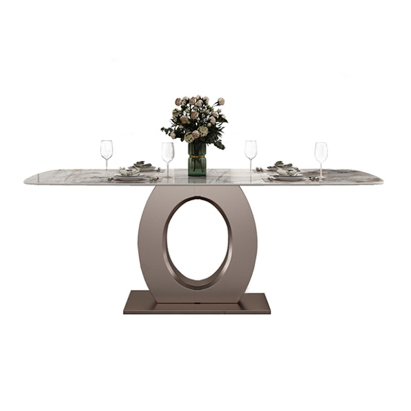 Luxury Sintered Stone Top Table Rectangle Indoor Table with Gold Metal Pedestal Clearhalo 'Dining Tables & Seating' 'Dining Tables' 'dining_table' 'furn' 'furn_dining_table' 'Furniture' 'furniture_dining_table' 'Kitchen & Dining Furniture' 'kitchen' 'kitchen_dining_table' 5018984