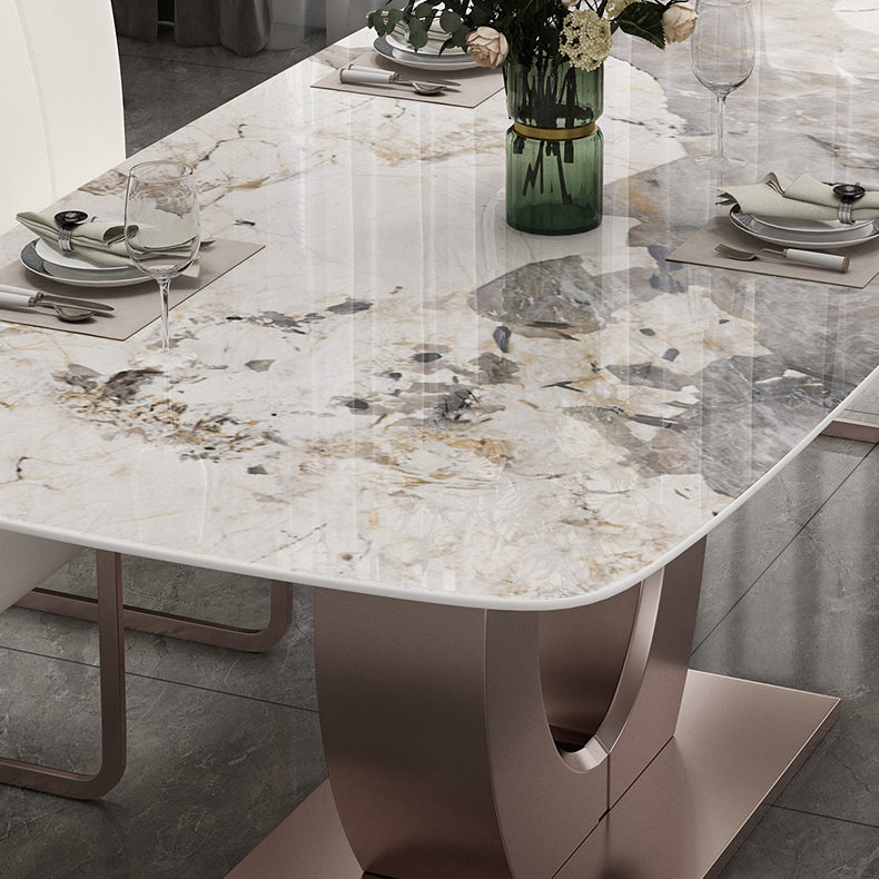 Luxury Sintered Stone Top Table Rectangle Indoor Table with Gold Metal Pedestal Clearhalo 'Dining Tables & Seating' 'Dining Tables' 'dining_table' 'furn' 'furn_dining_table' 'Furniture' 'furniture_dining_table' 'Kitchen & Dining Furniture' 'kitchen' 'kitchen_dining_table' 5018985