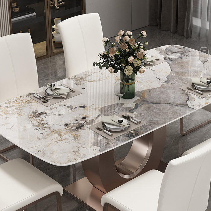 Luxury Sintered Stone Top Table Rectangle Indoor Table with Gold Metal Pedestal Clearhalo 'Dining Tables & Seating' 'Dining Tables' 'dining_table' 'furn' 'furn_dining_table' 'Furniture' 'furniture_dining_table' 'Kitchen & Dining Furniture' 'kitchen' 'kitchen_dining_table' 5018986