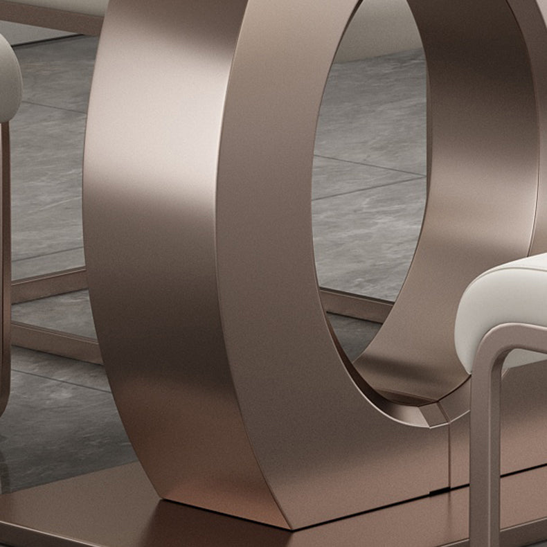 Luxury Sintered Stone Top Table Rectangle Indoor Table with Gold Metal Pedestal Clearhalo 'Dining Tables & Seating' 'Dining Tables' 'dining_table' 'furn' 'furn_dining_table' 'Furniture' 'furniture_dining_table' 'Kitchen & Dining Furniture' 'kitchen' 'kitchen_dining_table' 5018988