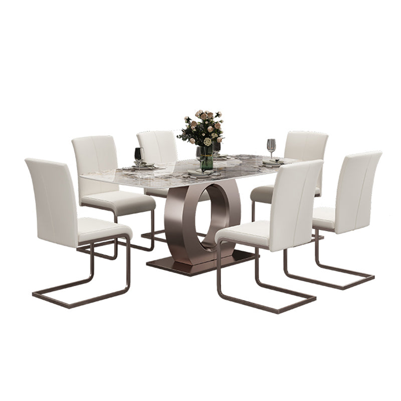 Luxury Sintered Stone Top Table Rectangle Indoor Table with Gold Metal Pedestal Clearhalo 'Dining Tables & Seating' 'Dining Tables' 'dining_table' 'furn' 'furn_dining_table' 'Furniture' 'furniture_dining_table' 'Kitchen & Dining Furniture' 'kitchen' 'kitchen_dining_table' 5018989