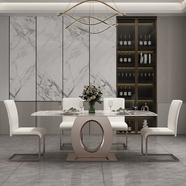Luxury Sintered Stone Top Table Rectangle Indoor Table with Gold Metal Pedestal Clearhalo 'Dining Tables & Seating' 'Dining Tables' 'dining_table' 'furn' 'furn_dining_table' 'Furniture' 'furniture_dining_table' 'Kitchen & Dining Furniture' 'kitchen' 'kitchen_dining_table' 5018990