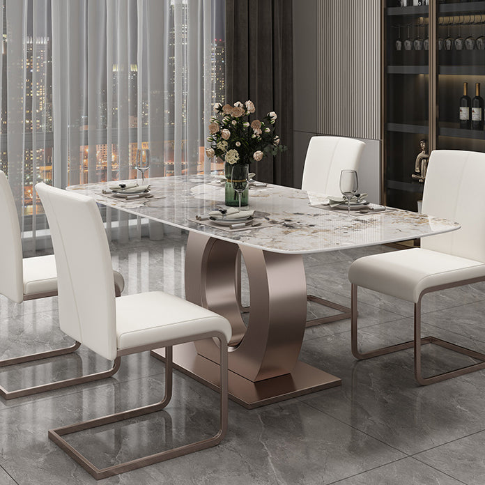 Luxury Sintered Stone Top Table Rectangle Indoor Table with Gold Metal Pedestal Clearhalo 'Dining Tables & Seating' 'Dining Tables' 'dining_table' 'furn' 'furn_dining_table' 'Furniture' 'furniture_dining_table' 'Kitchen & Dining Furniture' 'kitchen' 'kitchen_dining_table' 5018991