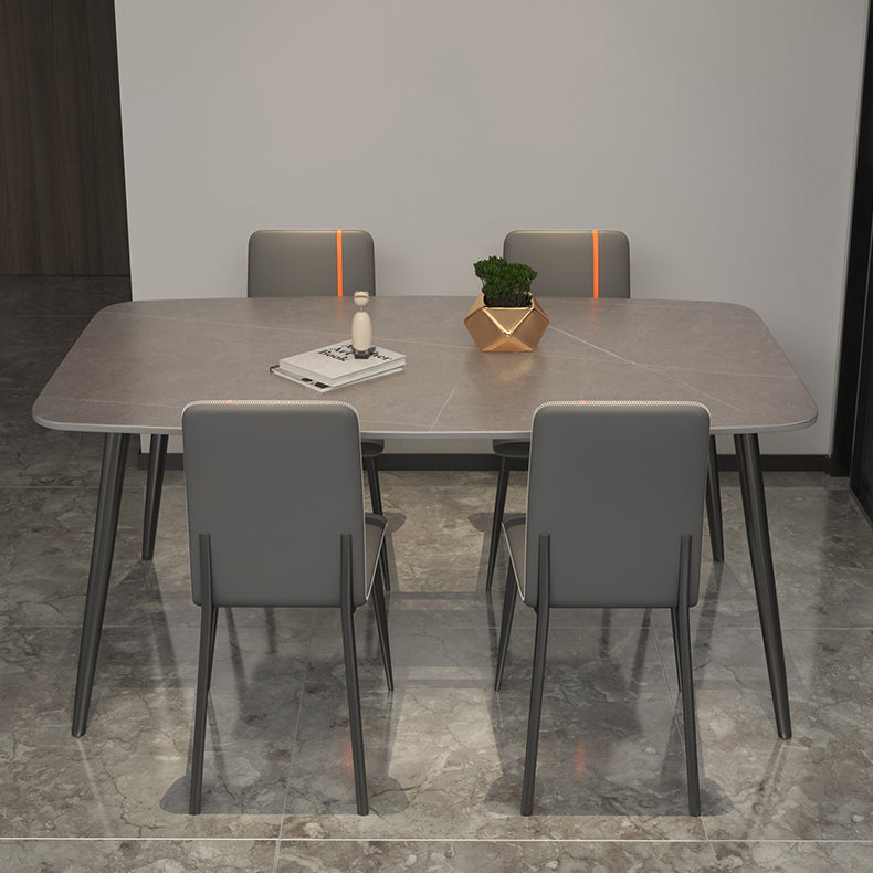 Sintered Stone Indoor Table in Grey Industrial Kitchen Table with 4 Legs 51.2"L x 27.6"W x 29.5"H Without Chairs Clearhalo 'Dining Tables & Seating' 'Dining Tables' 'dining_table' 'furn' 'furn_dining_table' 'Furniture' 'furniture_dining_table' 'Kitchen & Dining Furniture' 'kitchen' 'kitchen_dining_table' 5019000