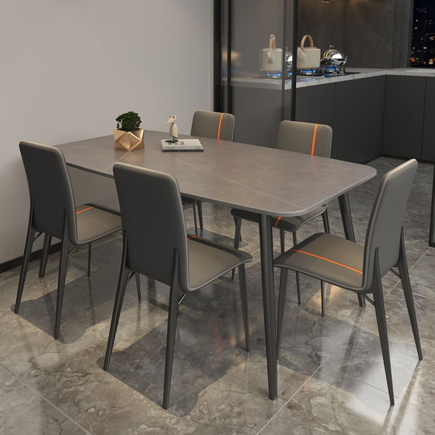 Sintered Stone Indoor Table in Grey Industrial Kitchen Table with 4 Legs Clearhalo 'Dining Tables & Seating' 'Dining Tables' 'dining_table' 'furn' 'furn_dining_table' 'Furniture' 'furniture_dining_table' 'Kitchen & Dining Furniture' 'kitchen' 'kitchen_dining_table' 5019009