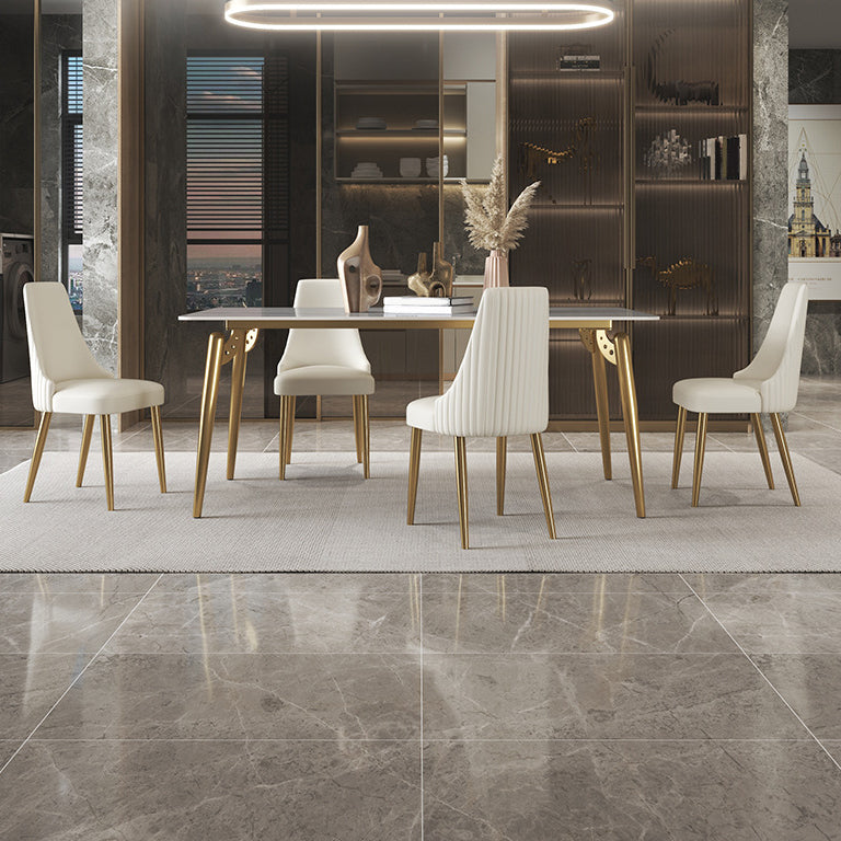 Traditional Luxury Dining Table White Sintered Stone 4 Legs Table with Gold Frame 55.1"L x 31.5"W x 29.5"H Without Chairs Clearhalo 'Dining Tables & Seating' 'Dining Tables' 'dining_table' 'furn' 'furn_dining_table' 'Furniture' 'furniture_dining_table' 'Kitchen & Dining Furniture' 'kitchen' 'kitchen_dining_table' 5019015